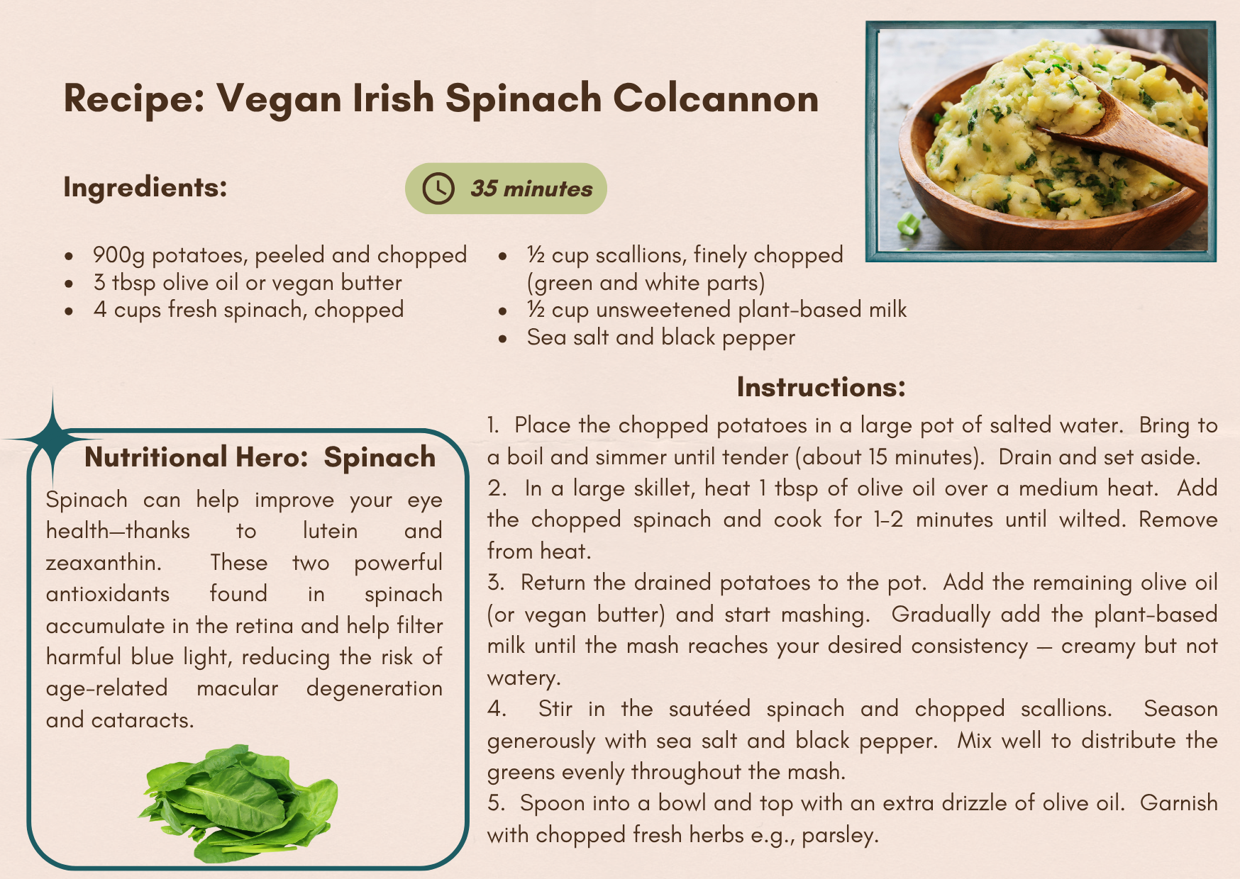 Vegan Irish Spinach Colcannon