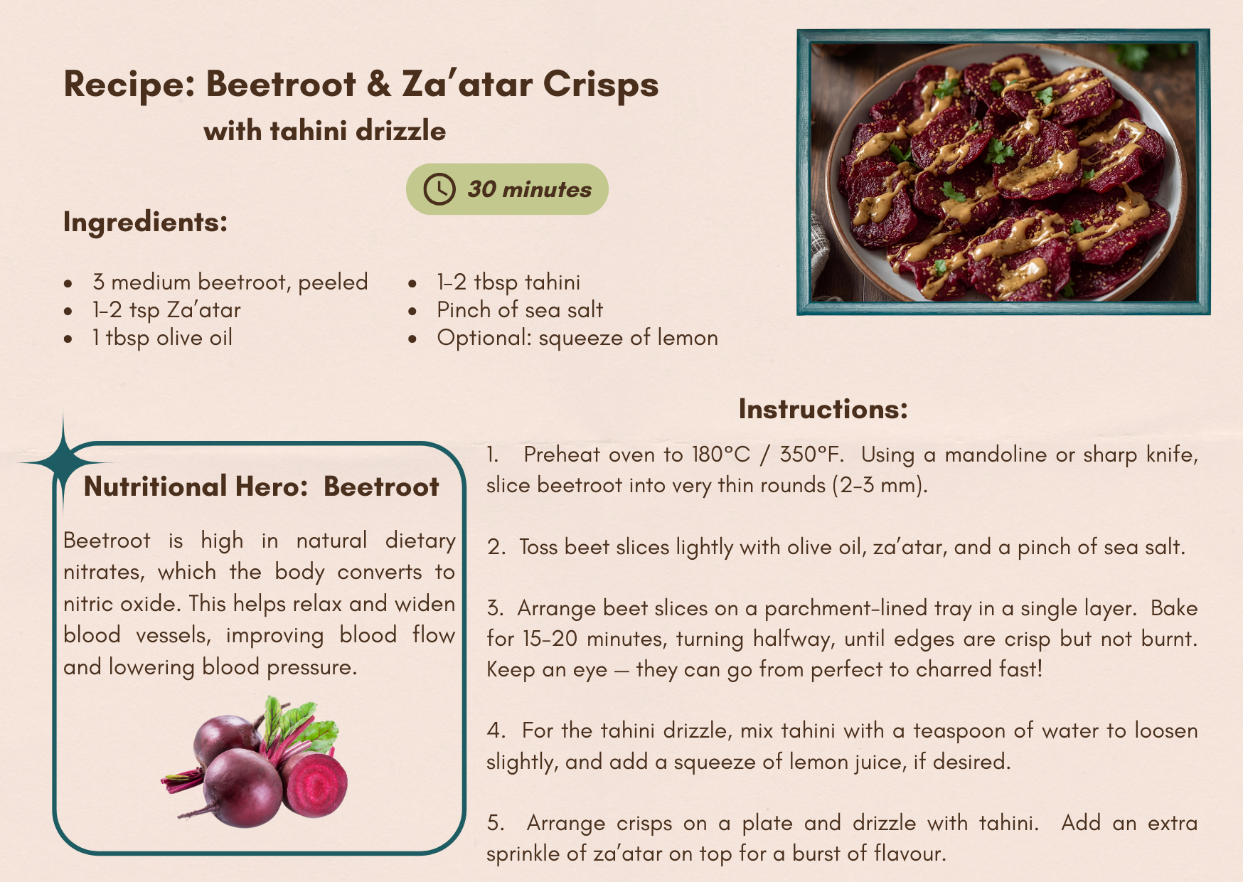 Beetroot & Za’atar Crisps with Tahini Drizzle