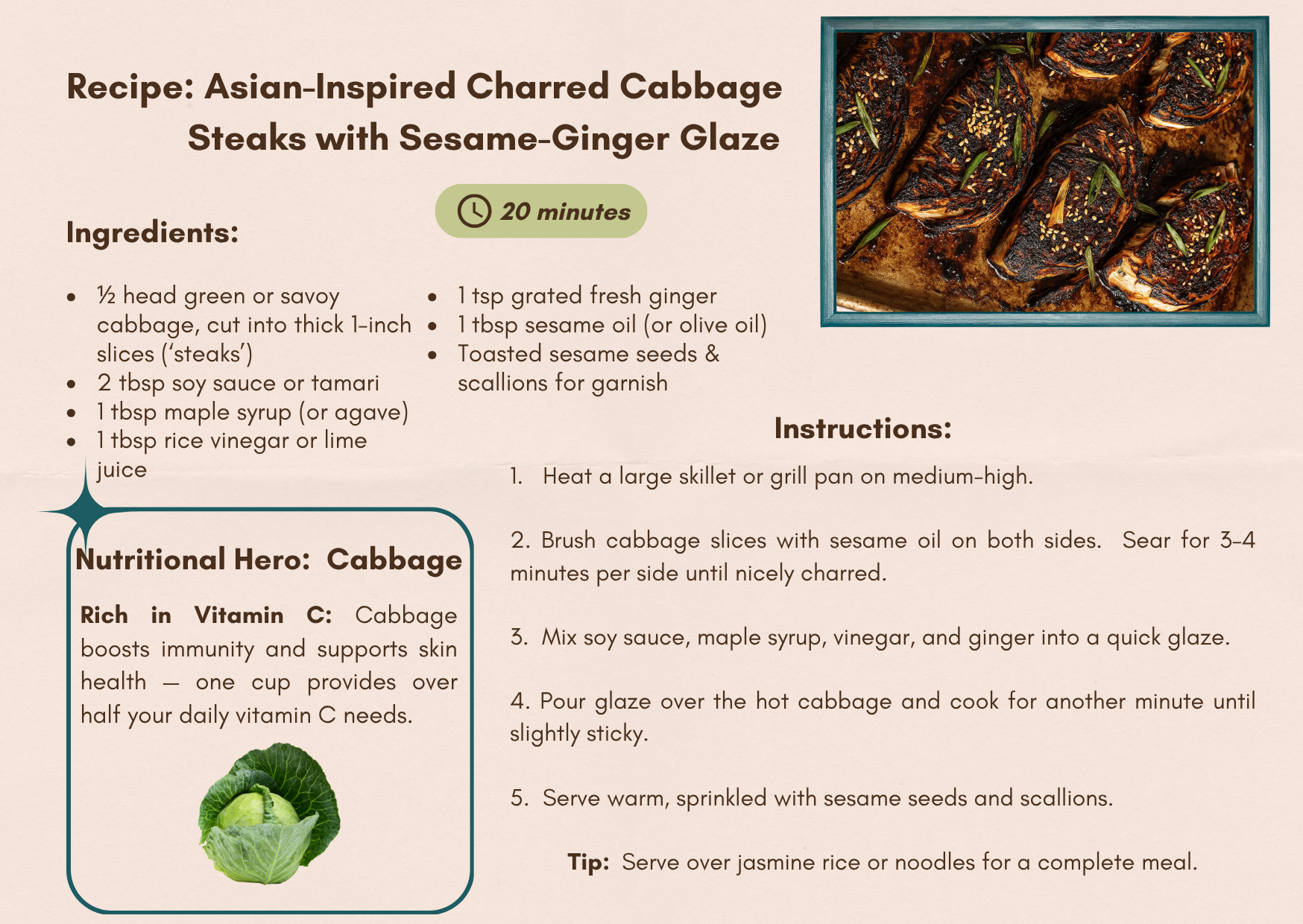 Asian-Inspired Charred Cabbage Steaks with Sesame-Ginger Glaze