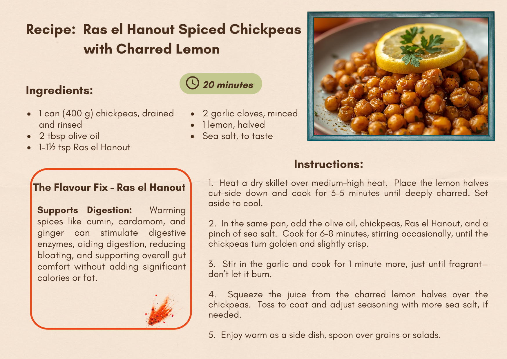 Ras el Hanout Spiced Chickpeas with Charred Lemon