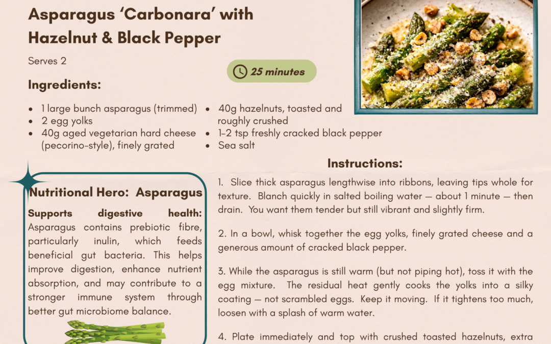 Asparagus ‘Carbonara’ with Hazelnut & Black Pepper