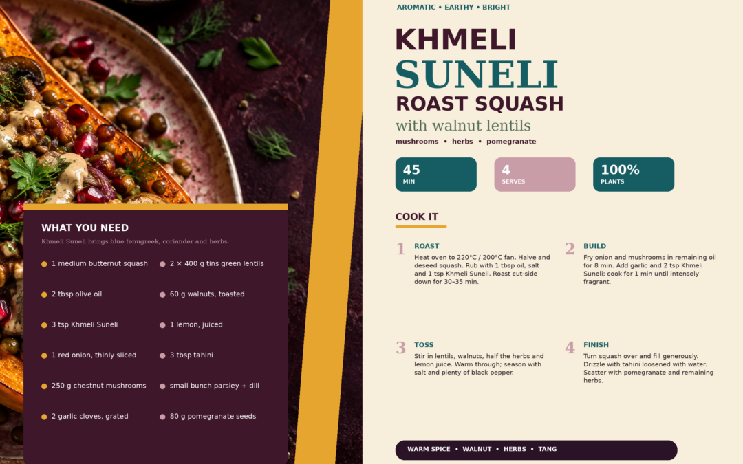 Khmeli Suneli Roast Squash with Walnut Lentils