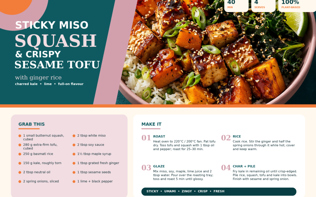 Sticky Miso Squash & Crispy Sesame Tofu